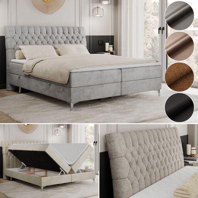 Boxspringbett mit 2 Bettkästen, Matratze und Topper, Polsterbett - MILEN