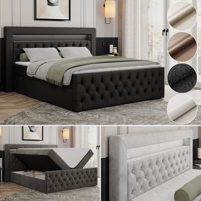 Boxspringbett GOLD 9 mit zwei Bettkästen, Doppelbett mit LED Kopfteil