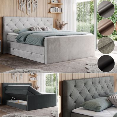 Boxspringbett mit Zwei Ebenen Matratzen, Topper und Bettkasten - KING VELEN