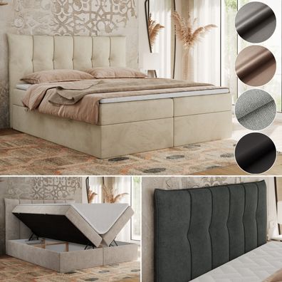 Doppelbett mit gestepptem Kopfteil, Boxspringbett Premium 11 mit zwei Bettkästen