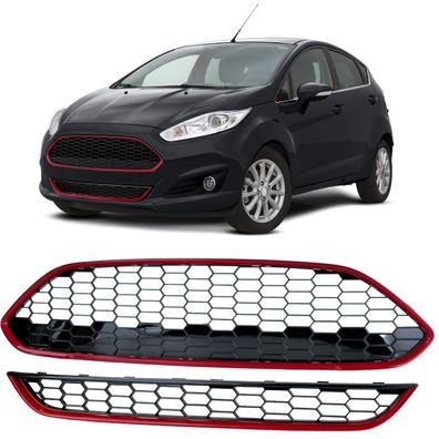 Kühlergrill Set ST-Wabendesign Rot Schwarz Glanz für Ford Fiesta 2013–2017