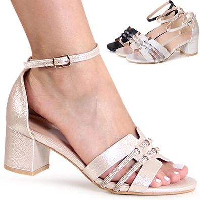 topschuhe24 3177 Damen Riemchen Sandaletten Glitzer Hochzeit