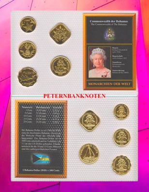 Bahamas KMS. 1974-2016 Unc, im Blister 24k gold plated 6695#