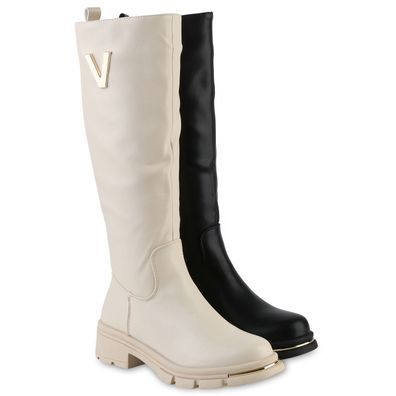 VAN HILL Damen Leicht Gefütterte Klassische Stiefel Profil-Sohle Schuhe 841824