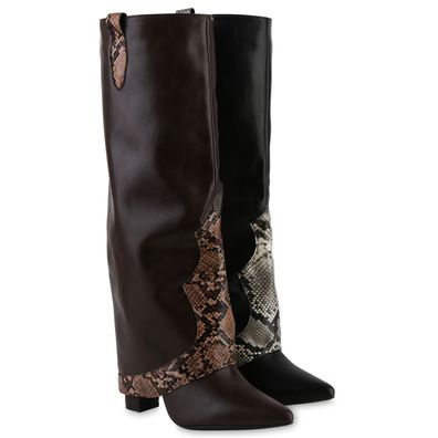 VAN HILL Damen Leicht Gefütterte Cowboystiefel Stiefel Spitze Prints Schuhe 841836