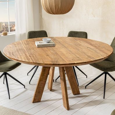 Runder Massivholz Esstisch GALAXY 140cm rund Mangoholz braun Holzbeine