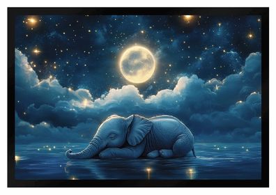 Fußmatte blauer Elefant mit Mond Schmutzfangmatte F2648 75x50 cm
