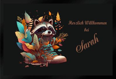 Fußmatte Waschbär Turnschuh mit Wunschtext F1439 75x50 cm