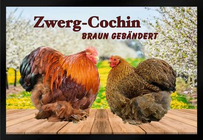 Fußmatte Schmutzfangmatte Hühner Zwerg Cochin braun gebändert F1384 75x50 cm