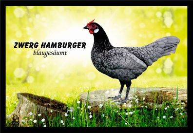 Fußmatte Schmutzfangmatte Hühner Zwerg Hamburger blaugesäumt F1343 60x40 cm