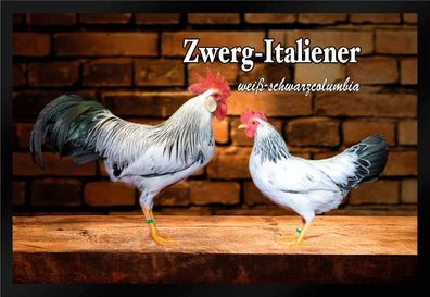Fußmatte Schmutzfangmatte Hühner Zwerg Italiener weiß schwarzcolumbia F1331 60x4