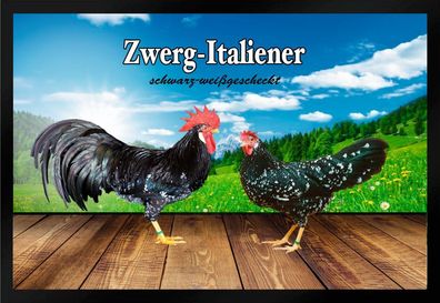 Fußmatte Schmutzfangmatte Hühner Zwerg Italiener schwarz weißgescheckt F1328 75x