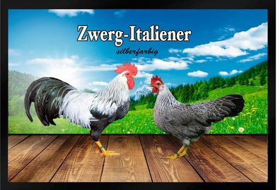Fußmatte Schmutzfangmatte Hühner Zwerg Italiener silberfarbig F1329 60x40 cm