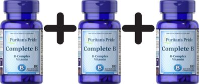 3 x Puritans Pride Vitamin B-Complex - 100 caplets