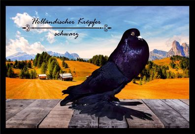 Fußmatte Taube Holländischer Kröpfer schwarz F2517 60x40 cm