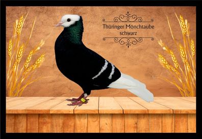 Fußmatte Schmutzfangmatte Tauben Thüringer Mönchtaube schwarz F2318 75x50 cm
