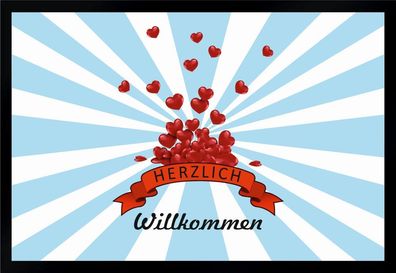 Fußmatte Schmutzfangmatte Herzlich Willkommen Herzen rutschfest F1057 60x40 cm