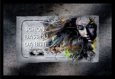 Fußmatte Schmutzfangmatte Schön dass du da bist Frau Gesicht F1027 75x50 cm