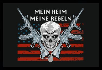 Fußmatte Schmutzfangmatte Mein Heim Meine Regeln Totenkopf F751 60x40 cm