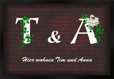 Fußmatte Schmutzfangmatte Hier wohnen Wunschanfangsbuchstaben F501 60x40 cm