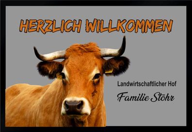 Fußmatte Schmutzfangmatte Wunschtext Kuh Landwirtschaft F266 75x50 cm