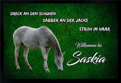 Fußmatte Schmutzfangmatte Wunschtext Pferd Stroh im Haar F260 60x40 cm