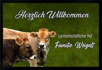 Fußmatte Schmutzfangmatte Wunschtext Kühe Landwirtschaft F230 60x40 cm
