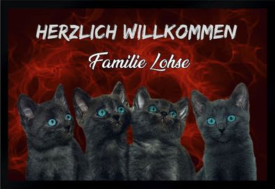 Fußmatte Schmutzfangmatte Wunschtext Katzen personalisiert F201 60x40 cm