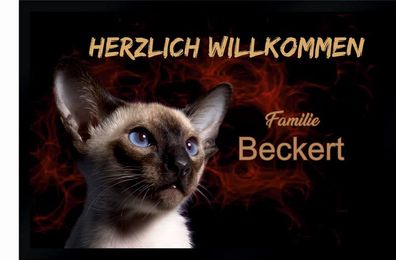 Fußmatte Schmutzfangmatte Wunschtext Siam Katzen personalisiert F192 60x40 cm