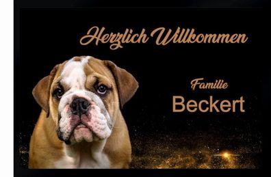 Fußmatte Schmutzfangmatte Wunschtext Bulldogge Hund personalisiert F190 60x40 cm