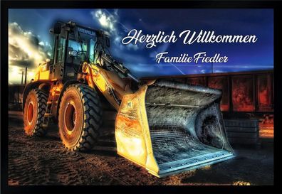 Fußmatte Schmutzfangmatte Wunschtext Willkommen Bagger F177 75x50 cm