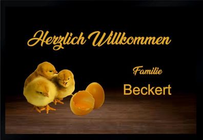 Fußmatte Schmutzfangmatte Wunschtext Küken F199 75x50 cm