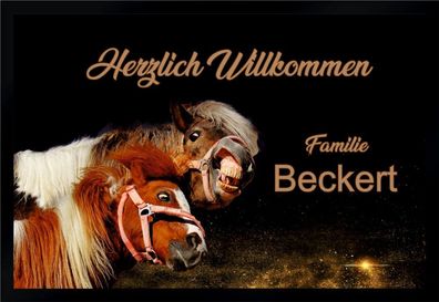 Fußmatte Schmutzfangmatte Wunschtext lachende Pferde F198 75x50 cm