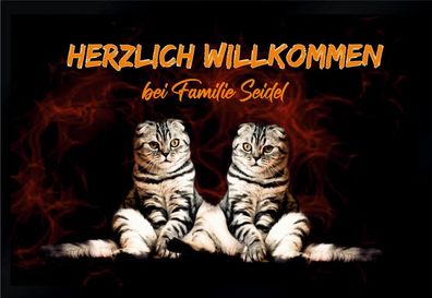 Fußmatte Schmutzfangmatte Wunschtext Katzen personalisiert F180 60x40 cm