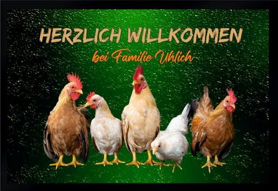 Fußmatte Schmutzfangmatte Wunschtext Hühner personalisiert F183 60x40 cm
