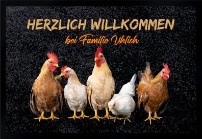Fußmatte Schmutzfangmatte Wunschtext Hühner personalisiert F184 60x40 cm