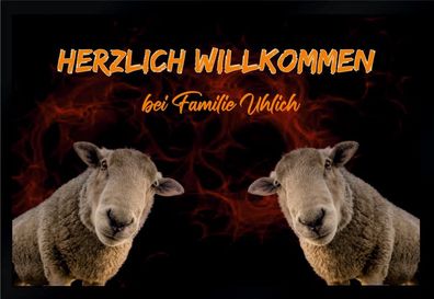 Fußmatte Schmutzfangmatte Wunschtext Schaf personalisiert F181 75x50 cm