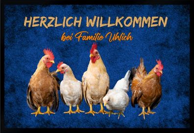Fußmatte Schmutzfangmatte Wunschtext Hühner personalisiert F182 60x40 cm
