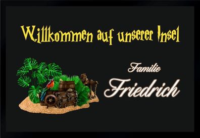 Fußmatte Schmutzfangmatte Wunschtext Willkommen auf Insel F158 60x40 cm