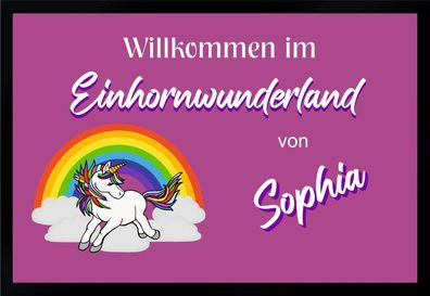 Fußmatte Schmutzfangmatte Wunschtext Einhorn Einhornwunderland F147 75x50 cm
