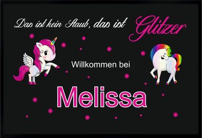 Fußmatte Schmutzfangmatte Wunschtext Einhorn Glitzer F149 75x50 cm