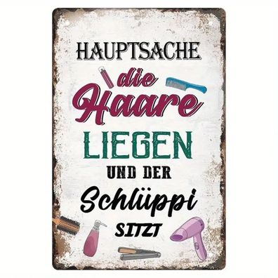 Blechschild Biker Haare liegen Schlüppi sitzt 20x30cm Retro Vintage TE136