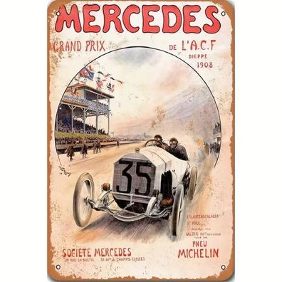 Blechschild Mercedes Grand Prix 1908 Werbeschild 20x30cm Retro Vintage TE322