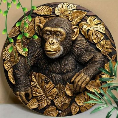Blechschild rund Schimpanse Affe Monkey 20x20cm Retro Vintage TE599