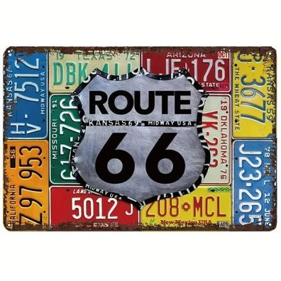 Blechschild Route 66 Metallschild Kennzeichen Vintage Retro 30x20cm TE927