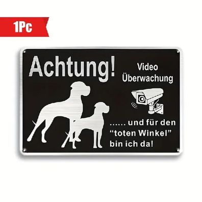Blechschild Achtung Videoüberwachung Hund toter Winkel 30x20cm TE1310