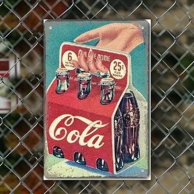 Blechschild Cola Six Pack Werbeschild Retro Vintage TE1373