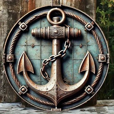 Blechschild rund Nautischer Anker Durchmesser 20cm Retro Vintage TE1636