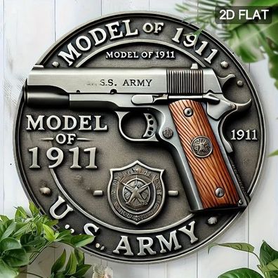 Blechschild rund Colt Modell 1911 US Army Retro Nostalgie Vintage TE1740