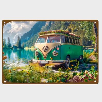 Blechschild Volkswagen Bulli VW Camping Nostalgie Vintage TEL1801